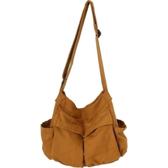 Canvas Large Crossbody Bag Camel - Picture 1 of 6